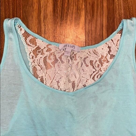 Delia*s High-Low Tank Lace Back Blue Women's Size Small - Picture 2 of 5
